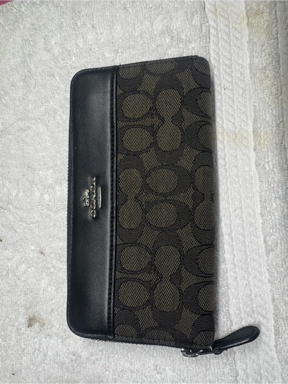 Coach Signature Canvas Zip Wallet in Black and Brown
